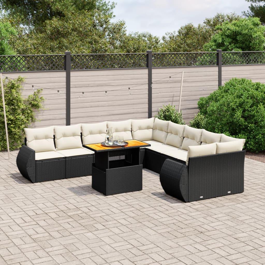Sofasæt til haven 11 dele med hynder polyrattan sort