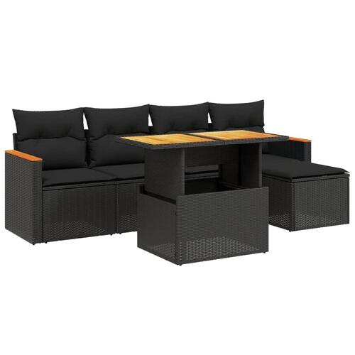 Sofasæt til haven 6 dele med hynder polyrattan sort