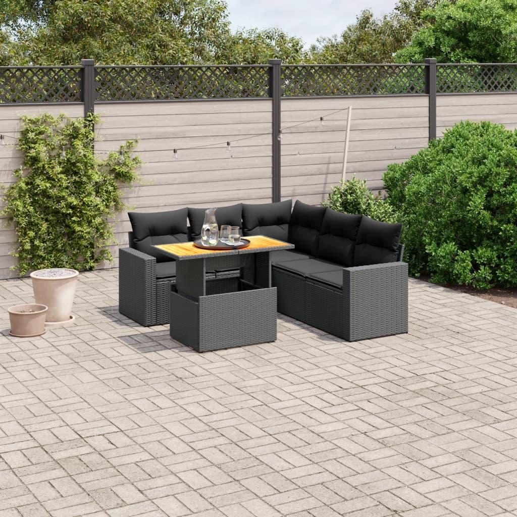 Sofasæt til haven 6 dele med hynder polyrattan sort