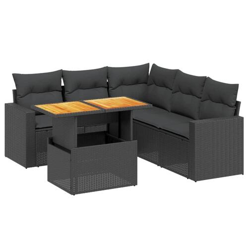 Sofasæt til haven 6 dele med hynder polyrattan sort