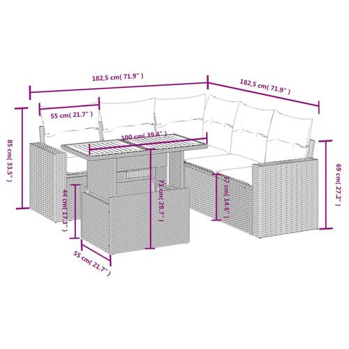 Sofasæt til haven 6 dele med hynder polyrattan sort