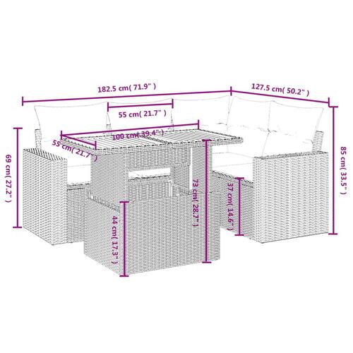 Sofasæt til haven 5 dele med hynder polyrattan sort