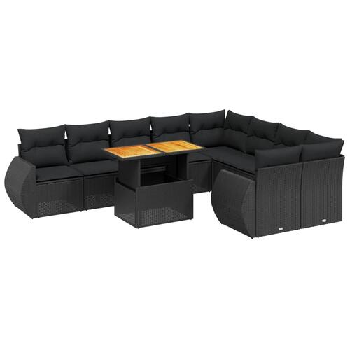 Sofasæt til haven 10 dele med hynder polyrattan sort