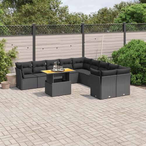Sofasæt til haven 11 dele med hynder polyrattan sort