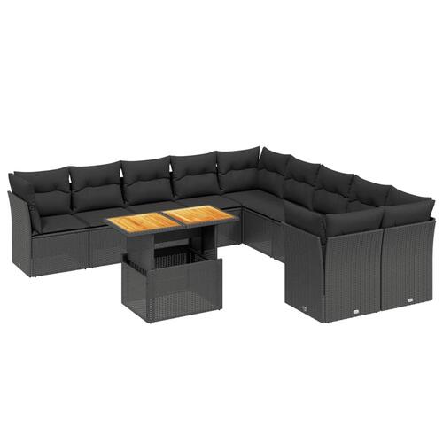 Sofasæt til haven 11 dele med hynder polyrattan sort