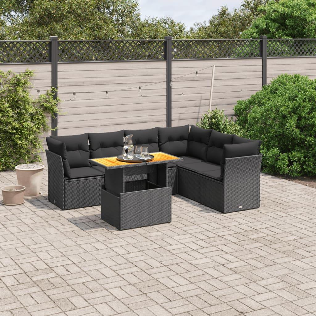 Sofasæt til haven 7 dele med hynder polyrattan sort billede