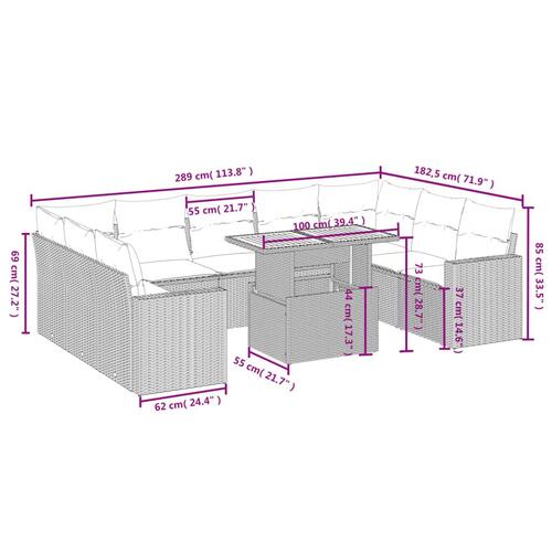 Sofasæt til haven 10 dele med hynder polyrattan sort