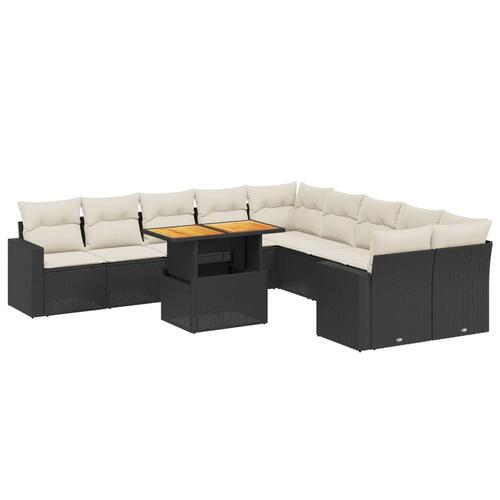 Sofasæt til haven 11 dele med hynder polyrattan sort