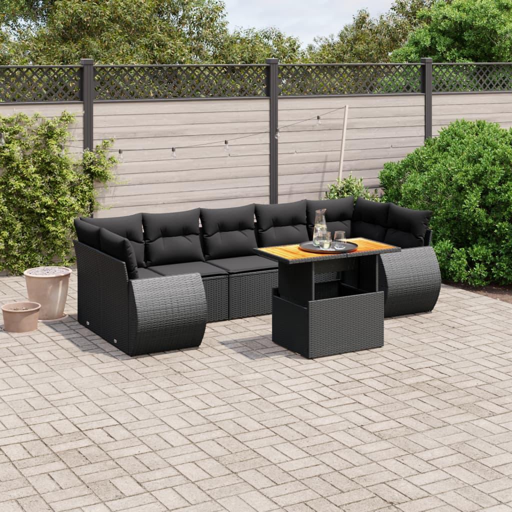 Sofasæt til haven 8 dele med hynder polyrattan sort