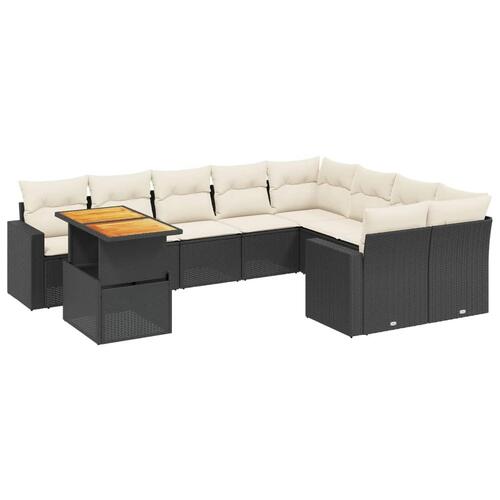 Sofasæt til haven 10 dele med hynder polyrattan sort