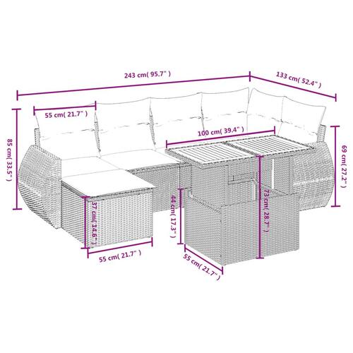 Sofasæt til haven 7 dele med hynder polyrattan sort