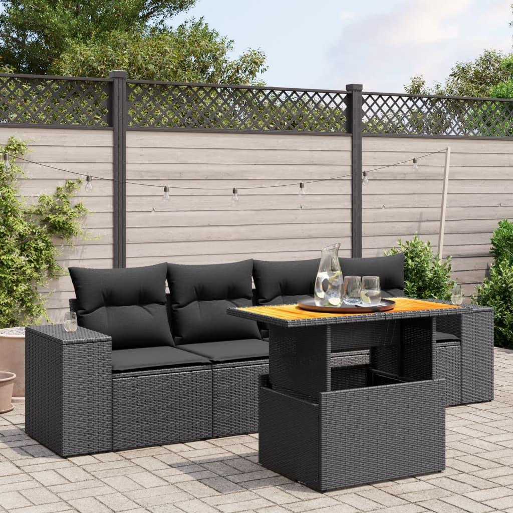 Sofasæt til haven 5 dele med hynder polyrattan sort
