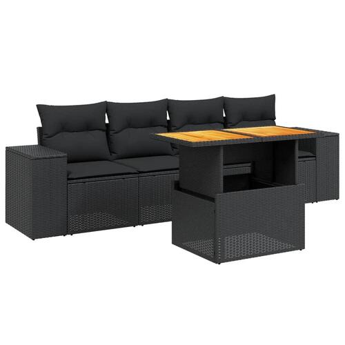Sofasæt til haven 5 dele med hynder polyrattan sort