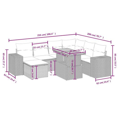 Sofasæt til haven 8 dele med hynder polyrattan sort