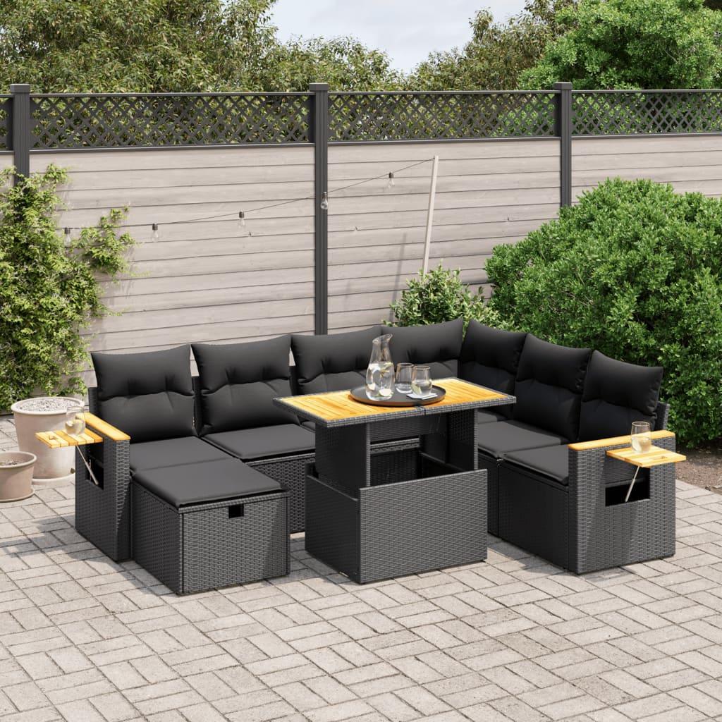 Sofasæt til haven i polyrattan - 8 dele med hynder, sort