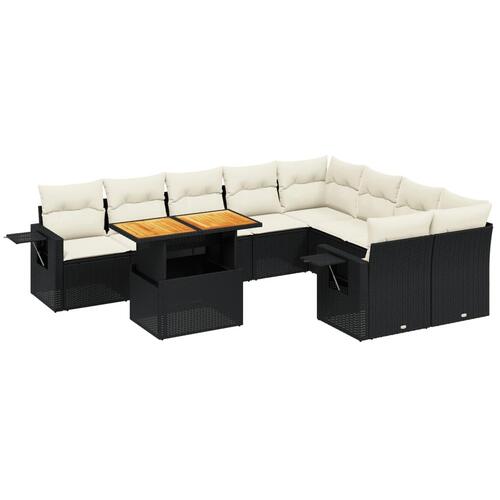 Sofasæt til haven 10 dele med hynder polyrattan sort