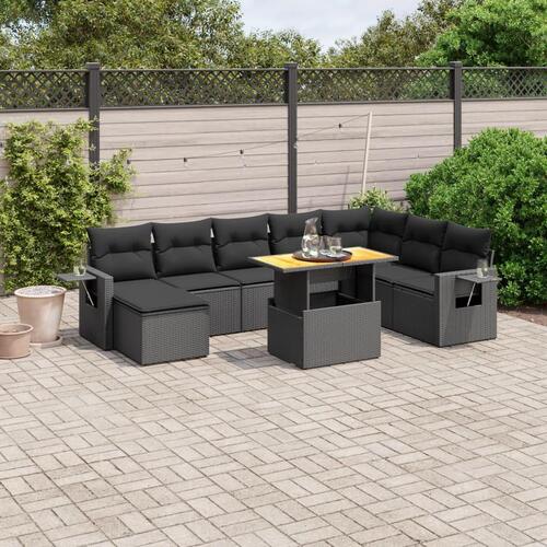 Sofasæt til haven 9 dele med hynder polyrattan sort