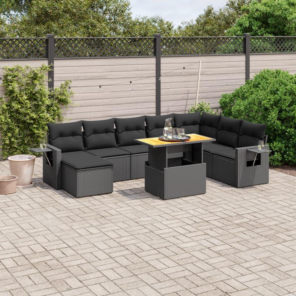 Sofasæt til haven 9 dele med hynder polyrattan sort