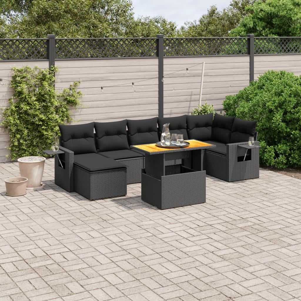 Sofasæt til haven 8 dele med hynder polyrattan sort