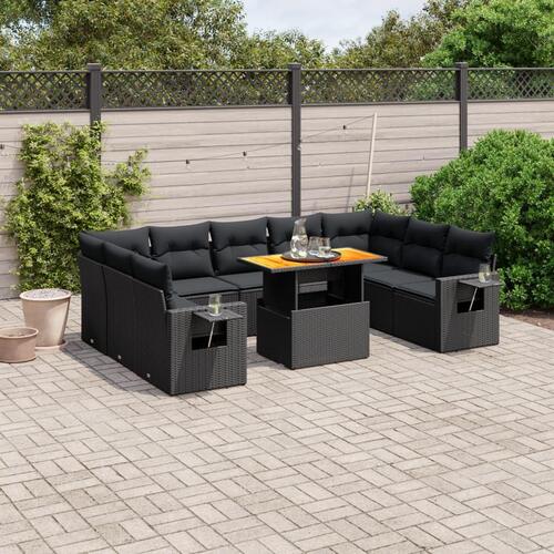 Sofasæt til haven 10 dele med hynder polyrattan sort