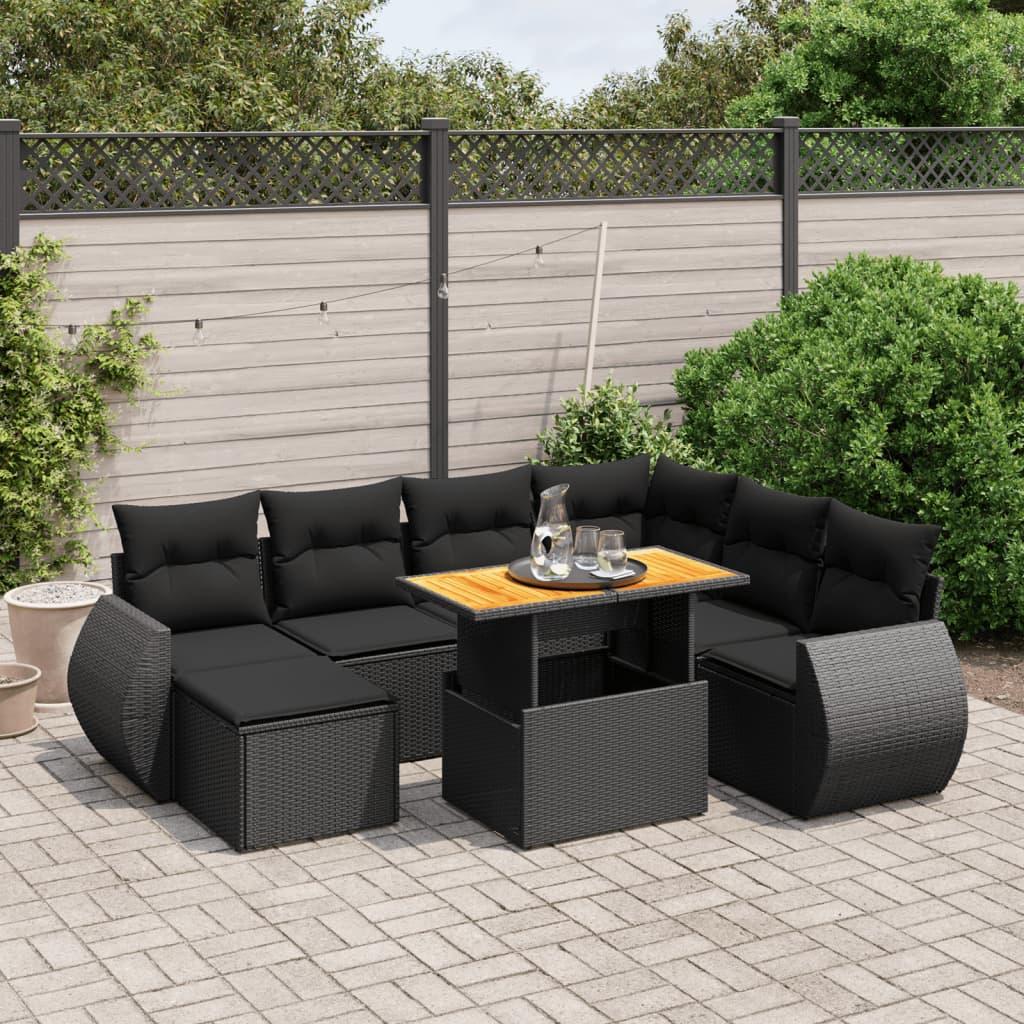 Sofasæt til haven 8 dele med hynder polyrattan sort billede