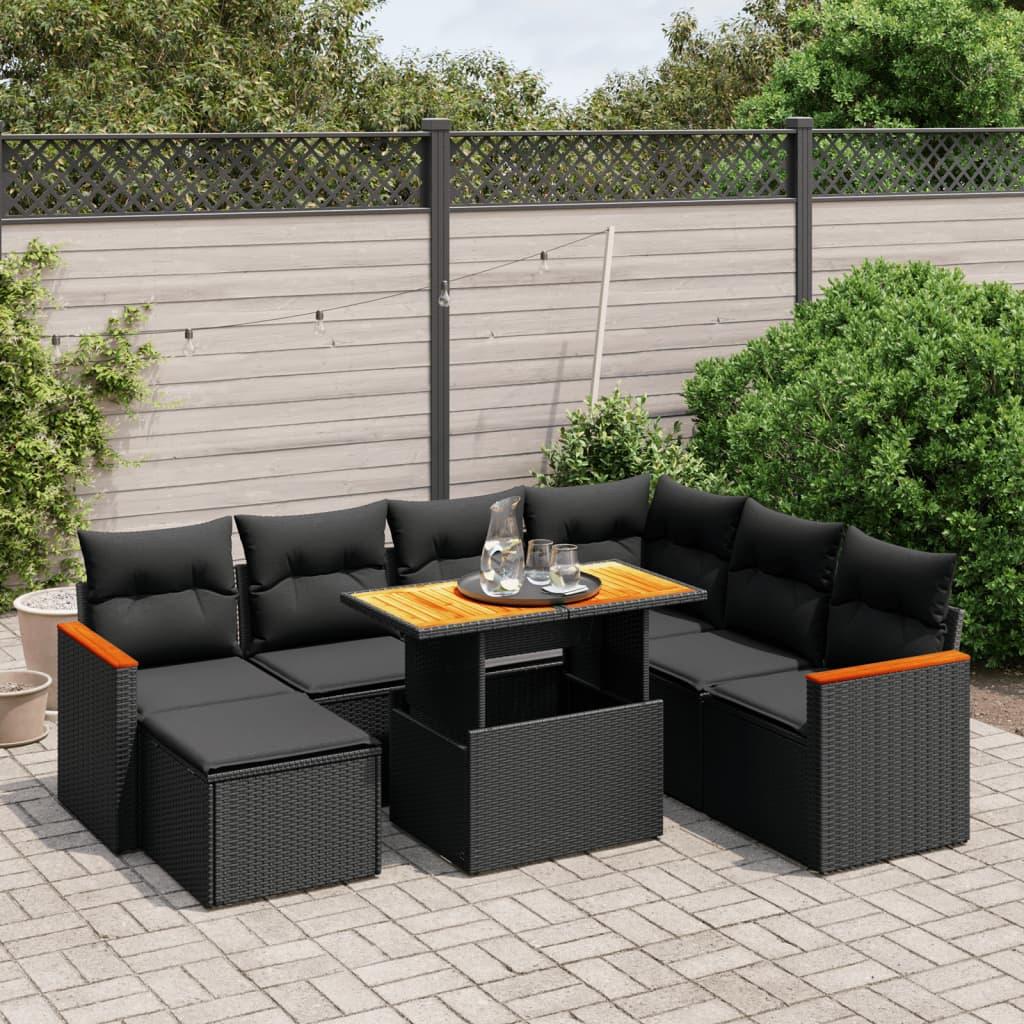 Havesofasæt i polyrattan - 8 dele med hynder, sort billede