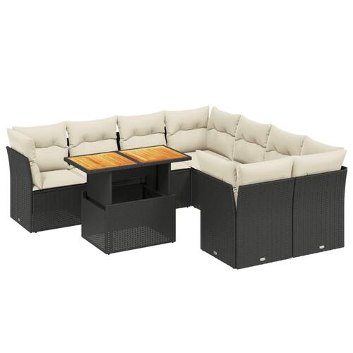 Sofasæt til haven 9 dele med hynder polyrattan sort
