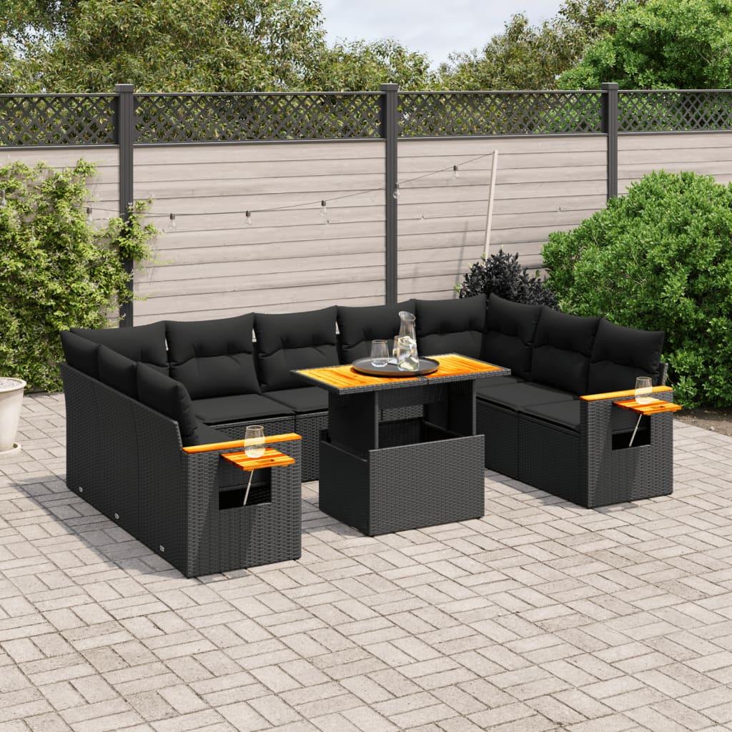 Havesofasæt i polyrattan - 11 dele med hynder, sort