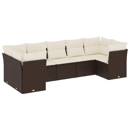 Sofasæt til haven 7 dele med hynder polyrattan brun