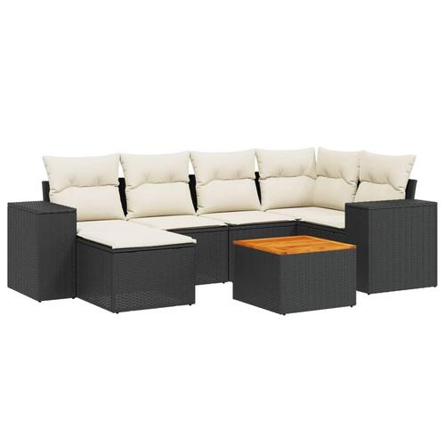 Sofasæt til haven 7 dele med hynder polyrattan sort