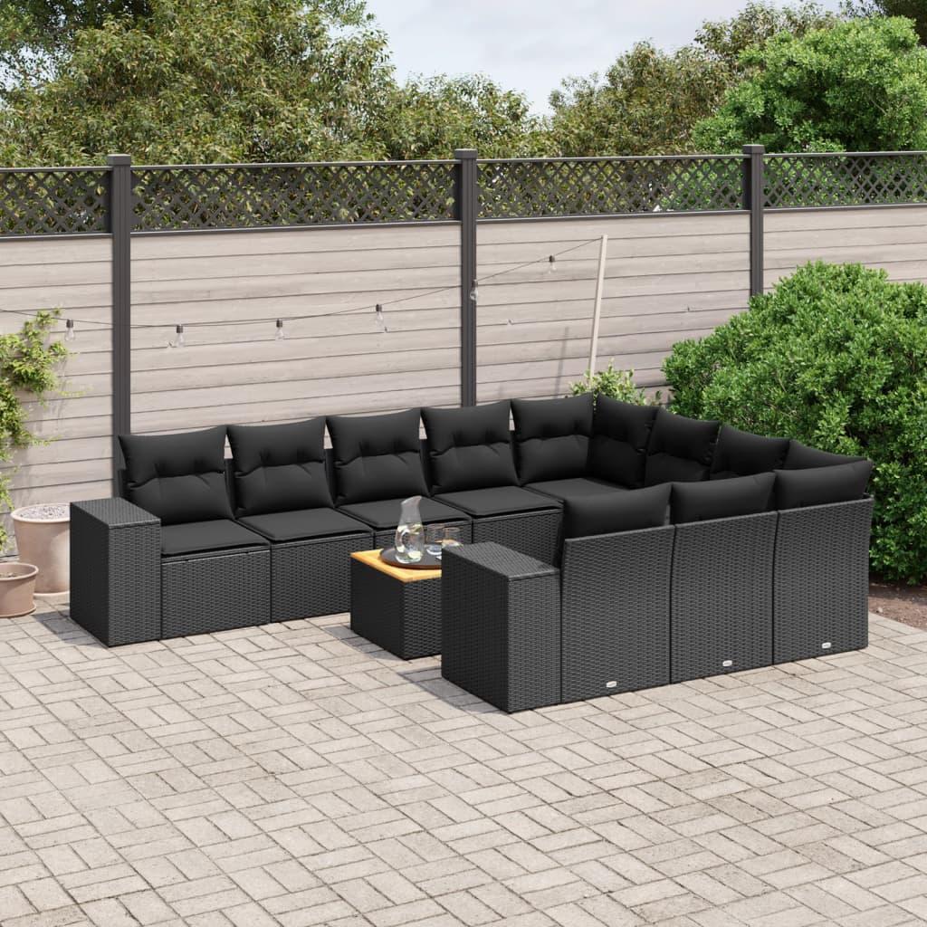 Sofasæt til haven 11 dele med hynder polyrattan sort