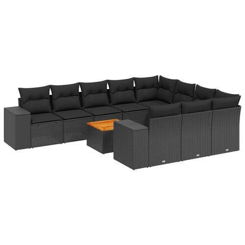 Sofasæt til haven 11 dele med hynder polyrattan sort