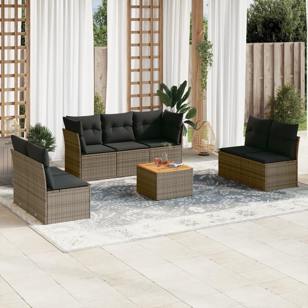 Sofasæt til haven 8 dele med hynder polyrattan grå