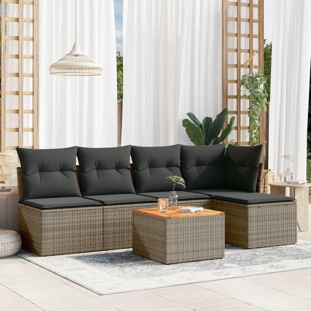 Sofasæt til haven 6 dele med hynder polyrattan grå