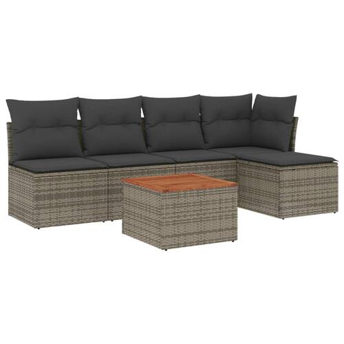 Sofasæt til haven 6 dele med hynder polyrattan grå