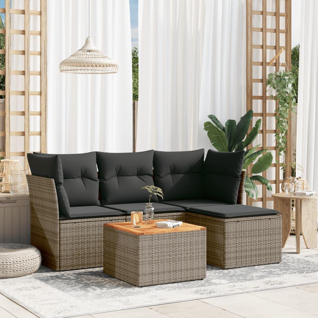 Sofasæt 5 dele med hynder polyrattan grå