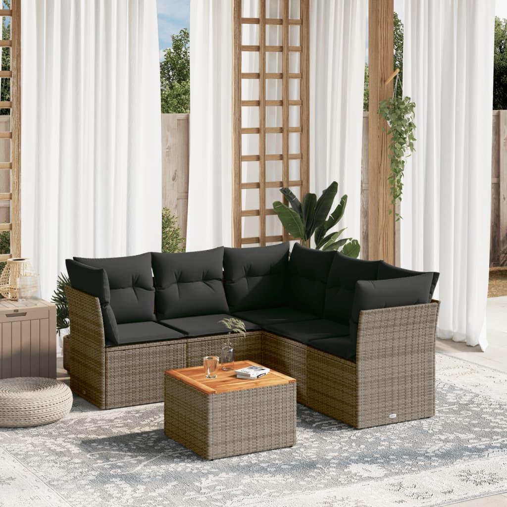 Sofasæt til haven 6 dele med hynder polyrattan grå