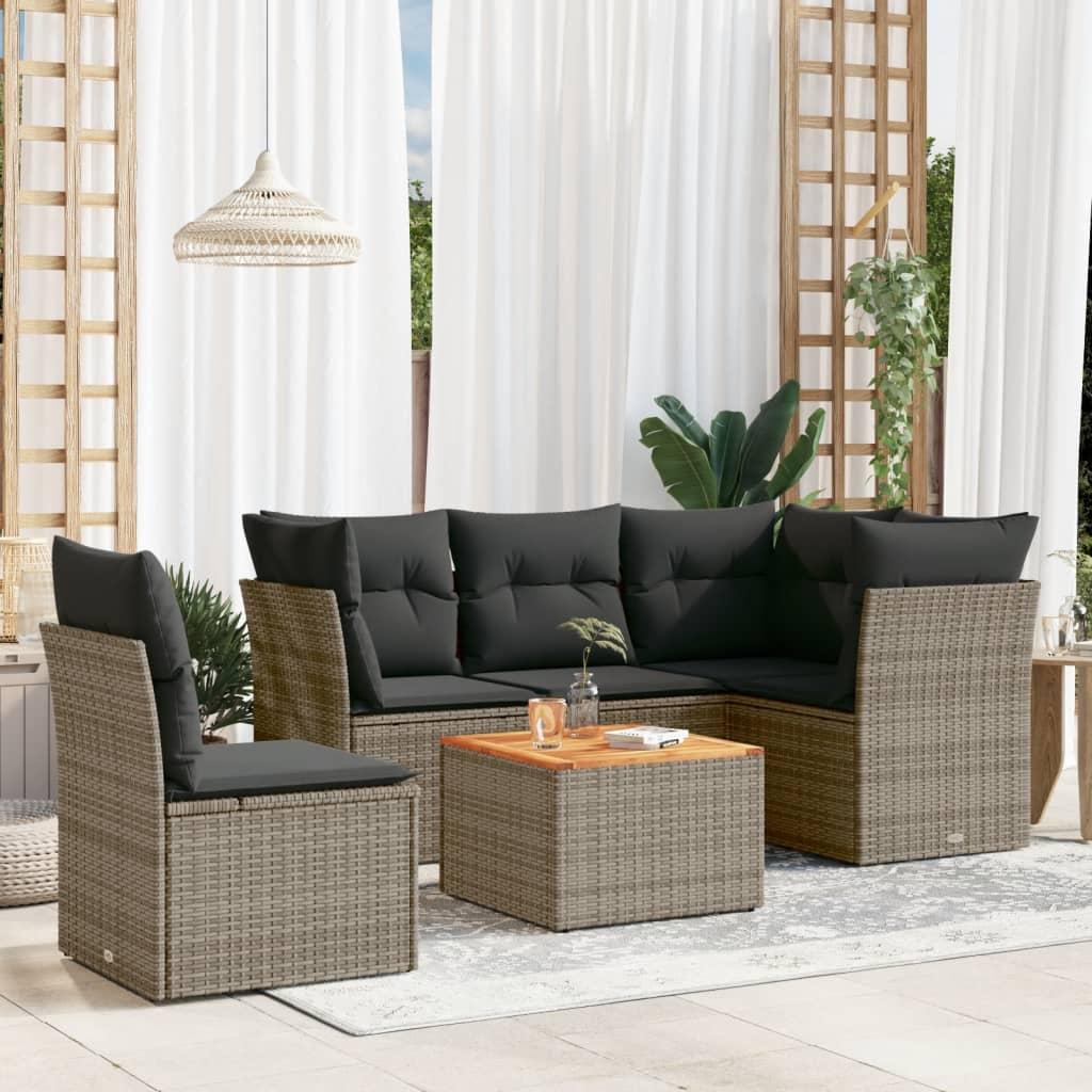 Sofasæt til haven 6 dele med hynder polyrattan grå