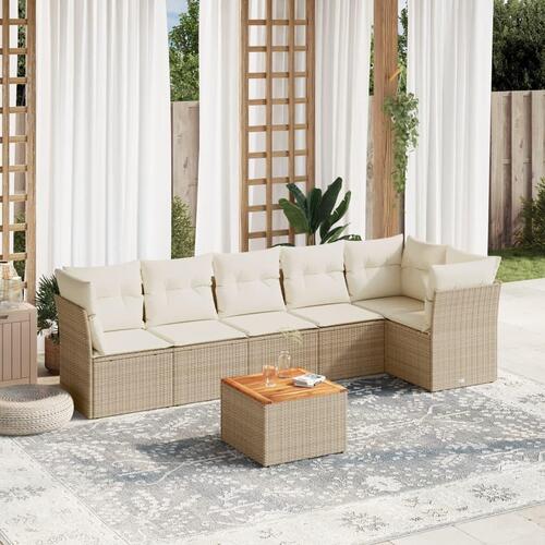Sofasæt til haven 7 dele med hynder polyrattan beige