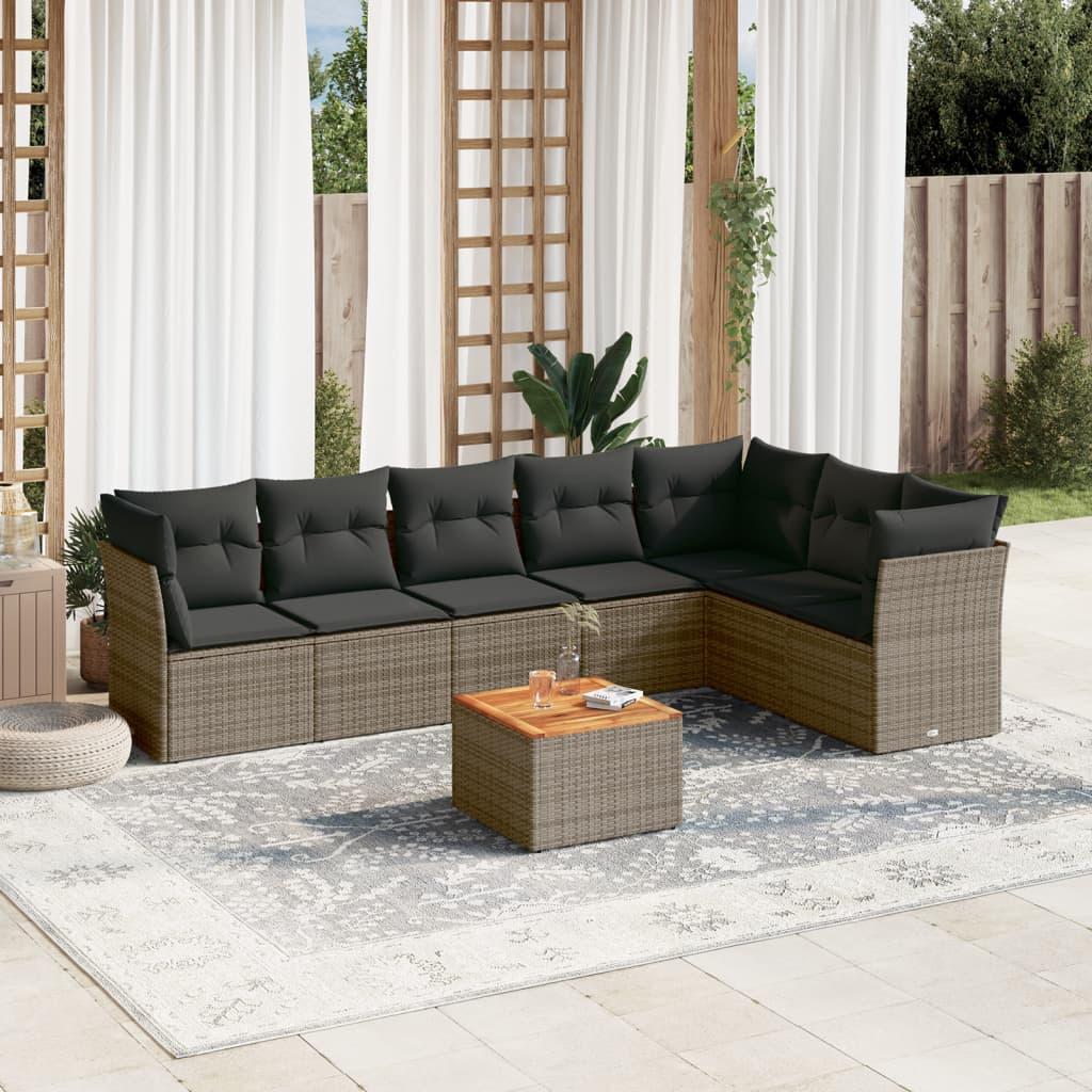 Sofasæt til haven 8 dele med hynder polyrattan grå