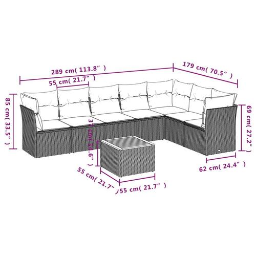 Sofasæt til haven 8 dele med hynder polyrattan grå