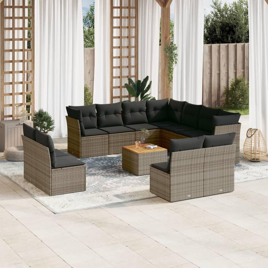 Sofasæt til haven 12 dele med hynder polyrattan grå billede