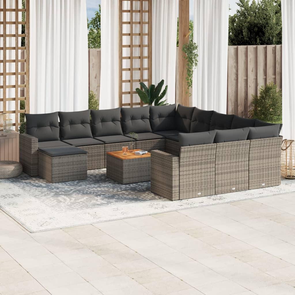 Sofasæt til haven 13 dele med hynder polyrattan grå billede