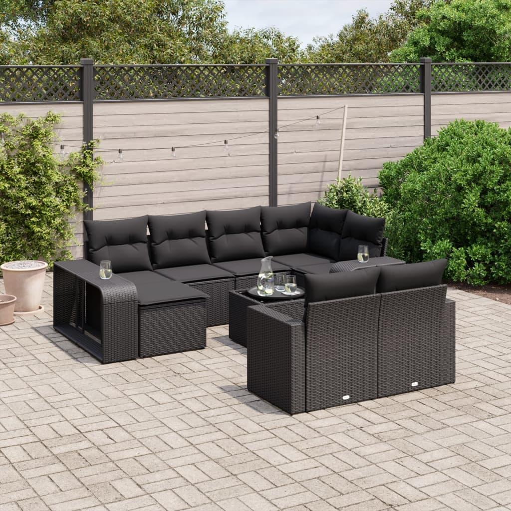 Sofasæt til haven i polyrattan - 11 dele med hynder, sort billede