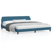 Sengeramme med sengegavl 200x200 cm velour blå
