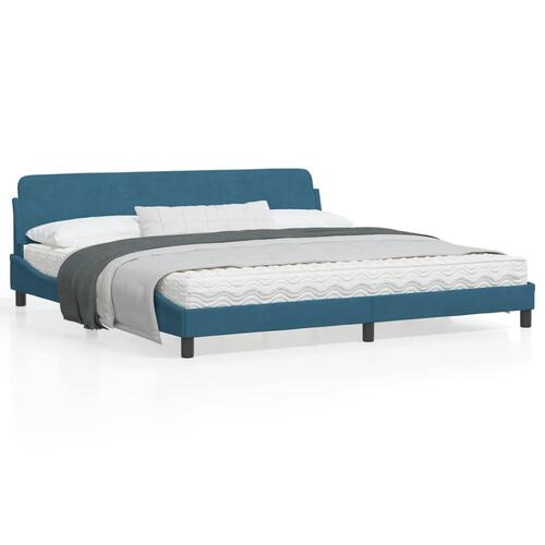 Sengeramme med sengegavl 200x200 cm velour blå