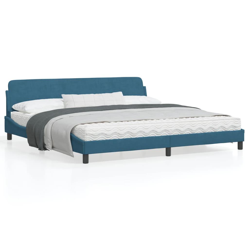 Sengeramme med sengegavl 200x200 cm velour blå