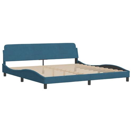 Sengeramme med sengegavl 200x200 cm velour blå