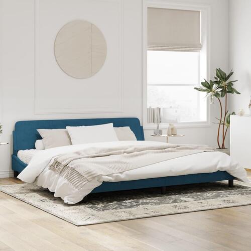 Sengeramme med sengegavl 200x200 cm velour blå