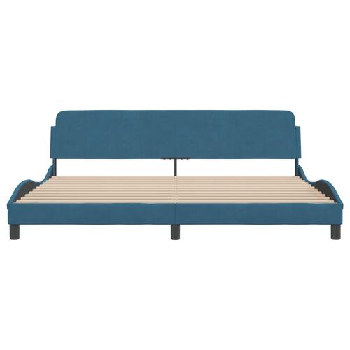 Sengeramme med sengegavl 200x200 cm velour blå